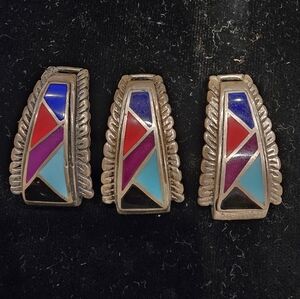 Southwestern Sterling Silver Inlay Multi Gemstone Watch Tips 3